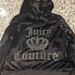 Juicy Couture Black Velour Hoodie with Rhinestone Crown